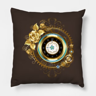 Steampunk Gold Clock with Gold Rose Pillow