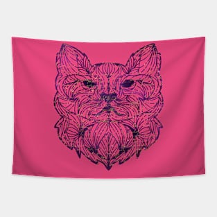 Witches Purple and Gold Mandela Cat Tapestry