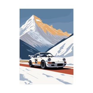 Vintage Racing Car Snowy Scene T-Shirt