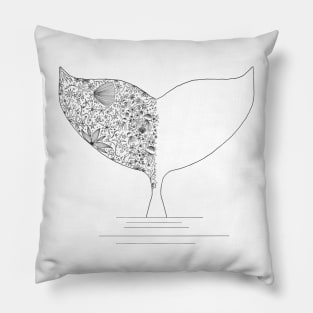 Whale Tail Minimal Black & White Ocean Beach Art Pillow