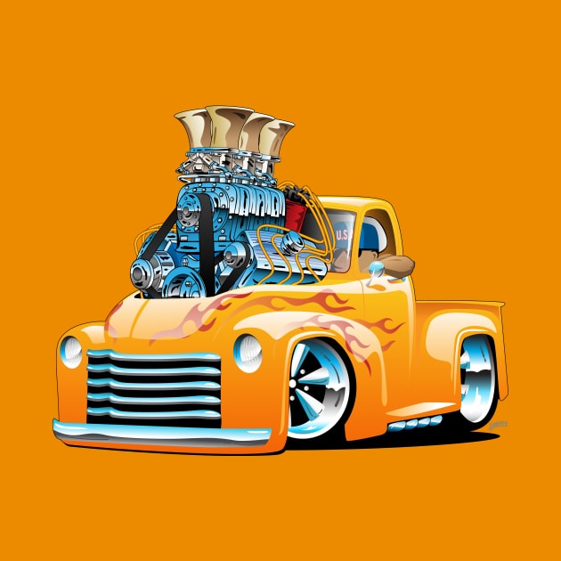 American Classic Hot Rod Pickup Truck Cartoon by hobrath