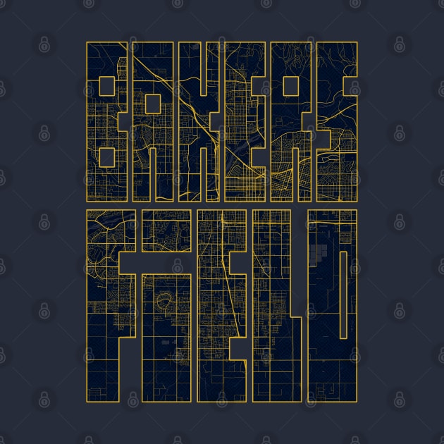 Bakersfield, USA City Map Typography - Gold Art Deco by deMAP Studio