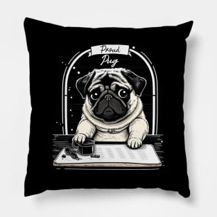 Pug Dog White Pillow