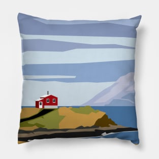 Lonely house standing on the shore, minimalism in nature Pillow