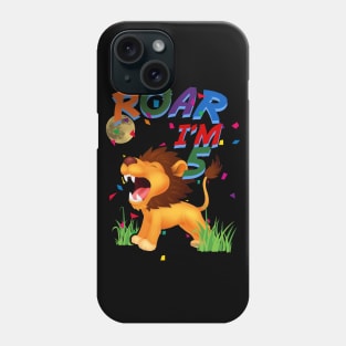 Kids 5th Birthday ROAR I'm 5 Year Old Shirt Boys Lion Safari Gift Phone Case