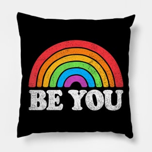 LGBTQ Be You Gay Pride LGBT Ally Flag Retro Pillow