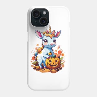 Halloween Kawaii Baby Unicorn and Deers Playing with a Small Pumpkin Phone Case