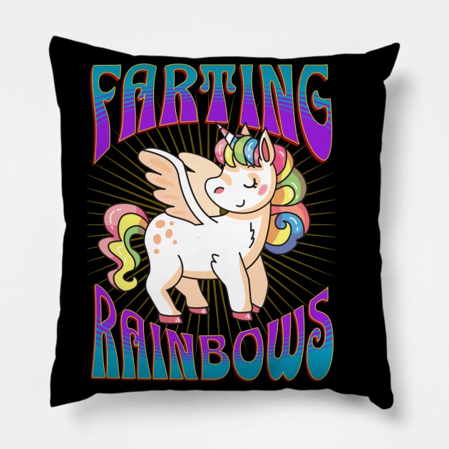 Unicorn Farting Rainbows Pillow by RockReflections