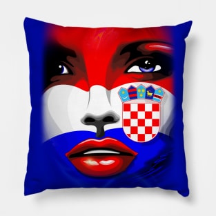 Croatia Flag Beautiful Girl Portrait Pillow