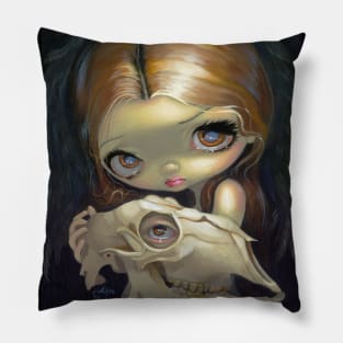 Chibi Girl Holiding Creepy Skull Pillow