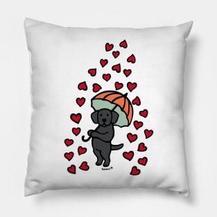 Black Labrador Cartoon and Rain of Hearts Pillow
