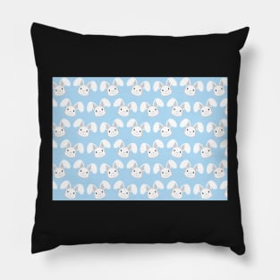 Cute White Bunny on Light Blue background Pillow