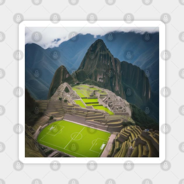 Futbol field on Machu Picchu Magnet by The GOAT Store