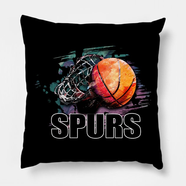 Retro Pattern Spurs Basketball Classic Style Pillow by Frozen Jack monster