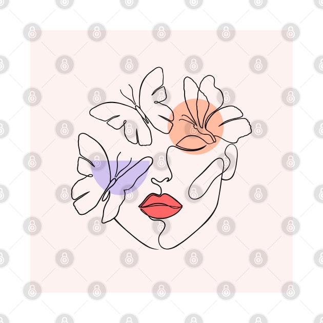 Woman face with geometric shapes and butterflies by WarmJuly