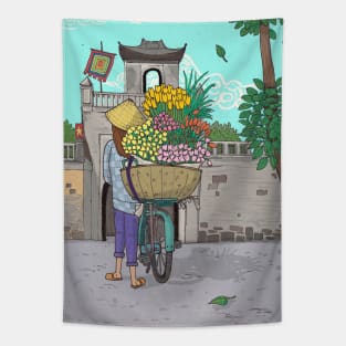 Flower Seller Street Hawker Hanoi Vietnam Tapestry