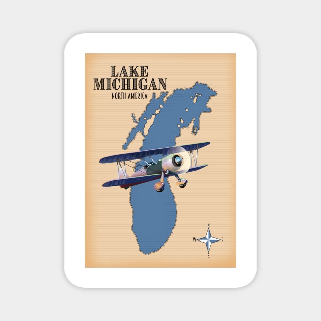 Lake Michigan vintage map Magnet by nickemporium1