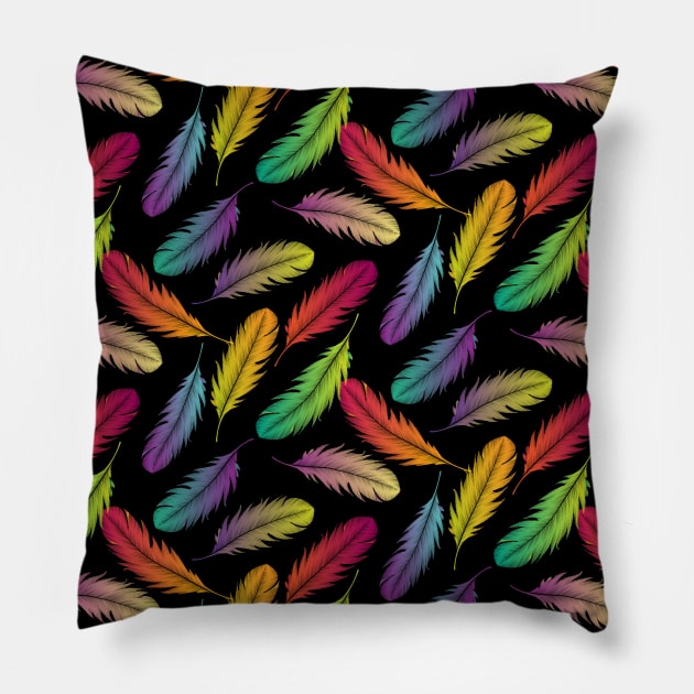 Multi Color Feathers Pattern Pillow by Designoholic