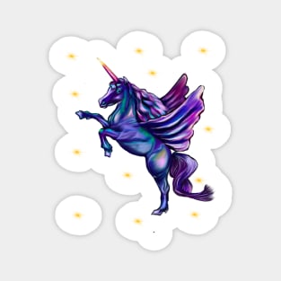 Unicorn  with stars - sparkly, glittery, magical, winged unicorn Magnet