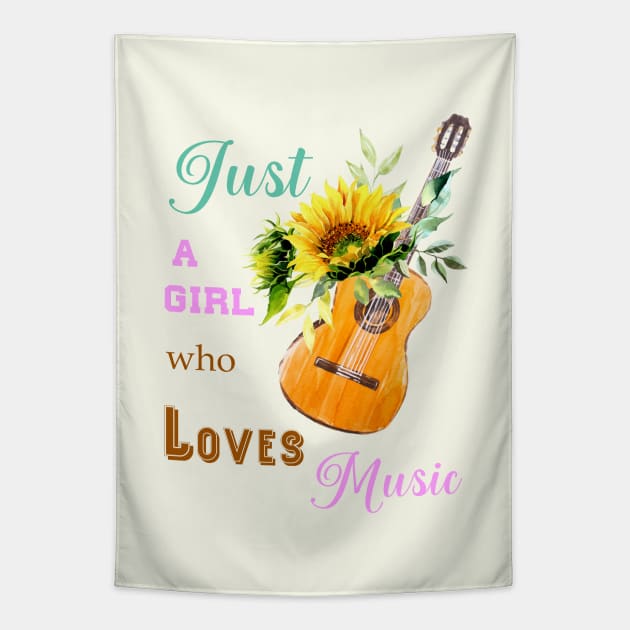 Sunflower & Guitar with quote Tapestry by Biophilia