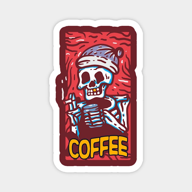 Smoking and coffee drinking skeleton Magnet by Misfit04