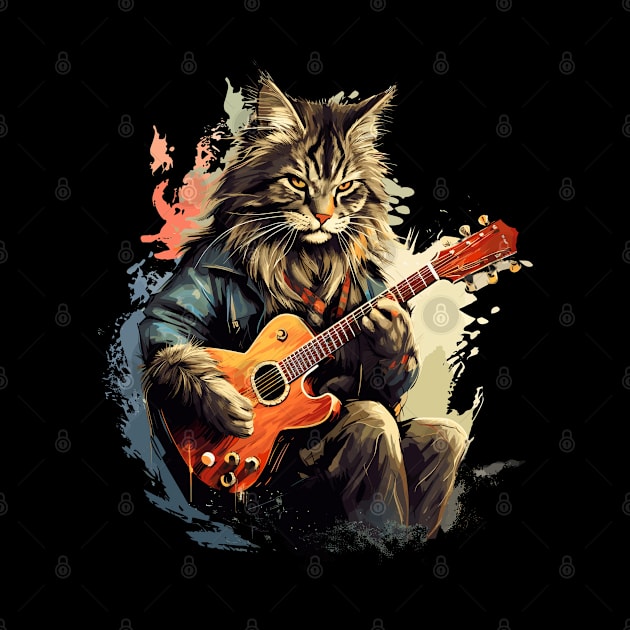 Maine Coon Cat Playing Guitar by Graceful Designs