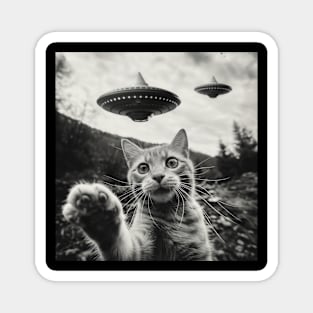 Funny Alien Cat Selfie UFO Encounter Magnet