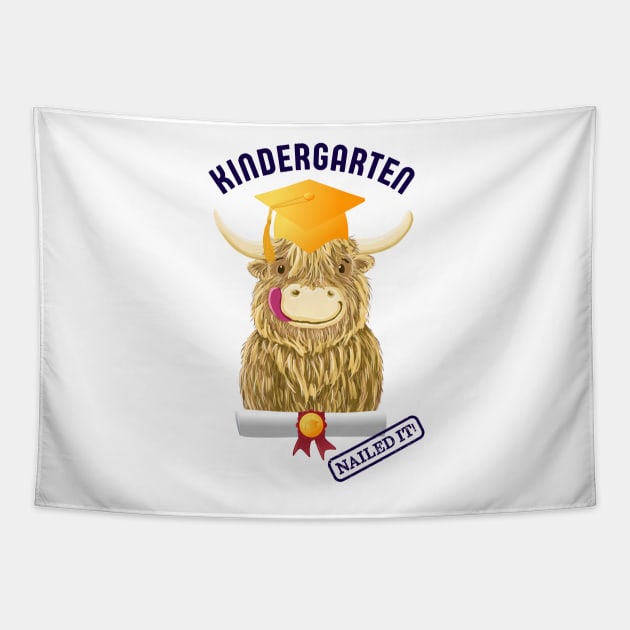 Scottish Highland Cow Kindergarten Graduation Nailed It! Tapestry by brodyquixote