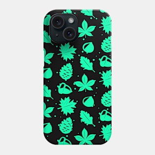 Aqua Green Graphic Nature Pattern on Black Background Phone Case