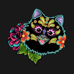 Pomeranian in Black - Day of the Dead Sugar Skull Dog T-Shirt