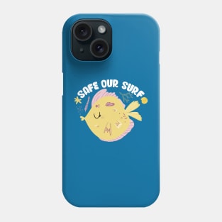 Safe our Surf quote with cute sea animal fish, starfish, coral and shell Phone Case