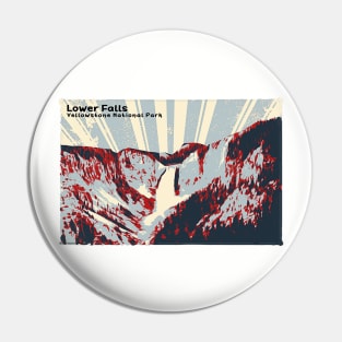 Retro Lower Falls in Yellowstone National Park in red and gray Pin