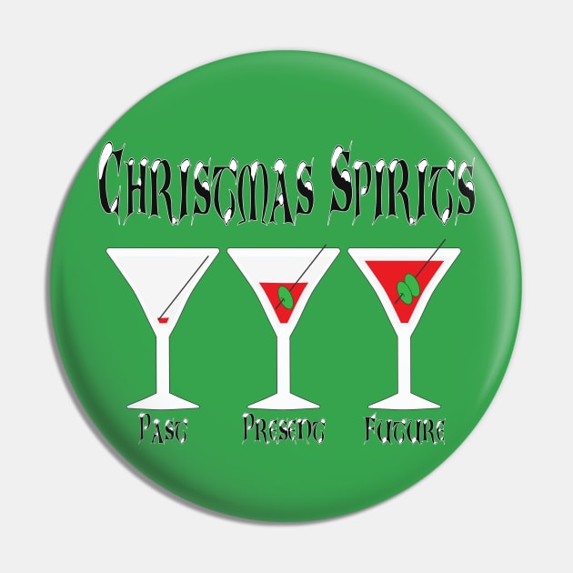 Christmas Spirits Past, Present, Future - Funny Xmas Pin by skauff