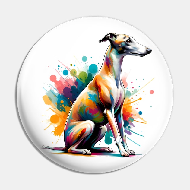 Whippet in Dynamic Colorful Painted Splash Artwork Pin by ArtRUs