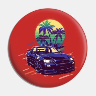 Blue Retro Sunset JDM Cars Pin