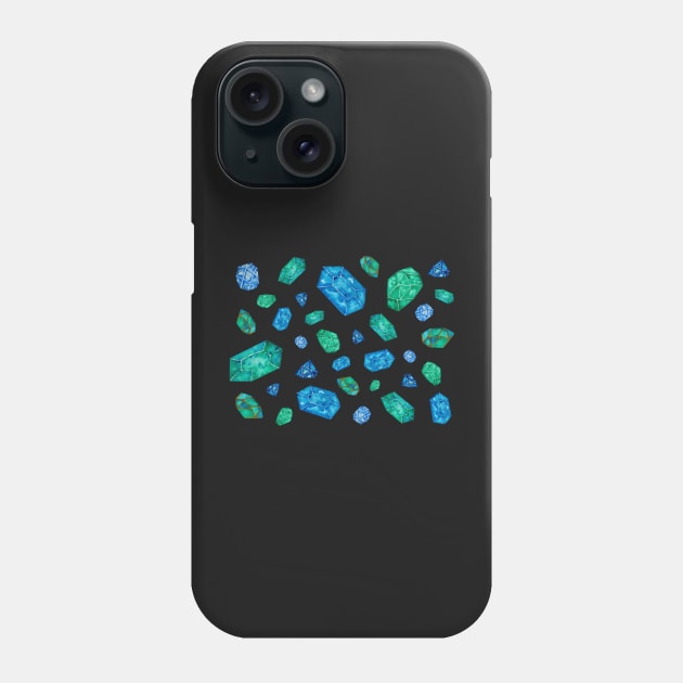 Blue gemstones pattern (black version) Phone Case by Annka47