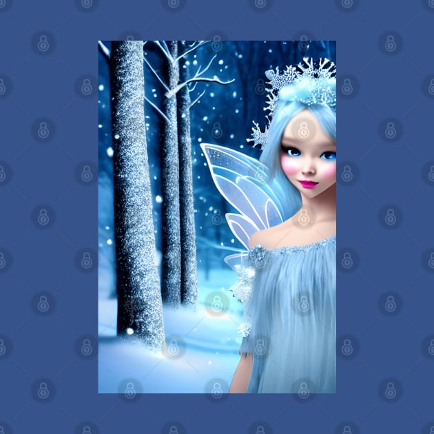 Cute 3d light blue Winter Fairy in the Forest by Christine aka stine1