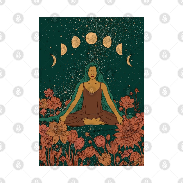 Meditation Flower Girl Moon phases by Sierraillustration