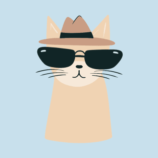 Dapper Cat Minimalism: Cream Fedora & Glasses Art T-Shirt