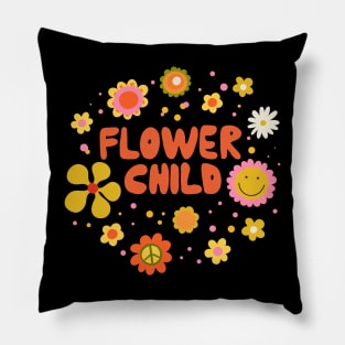 Flower Child 70s style Groovy Retro Vintage art Pillow