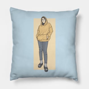 Girl In Yellow Hoodue Pillow