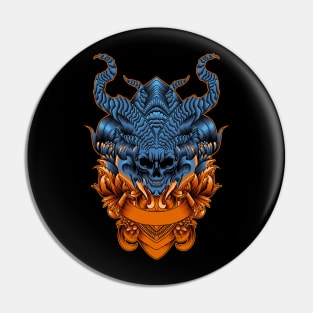 Skull with horns with ornament illustration Pin