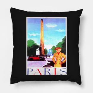 Retro poster - travel - vintage - Paris Pillow