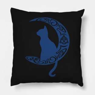 Blue Celtic Moon Cat Triquetra Pillow