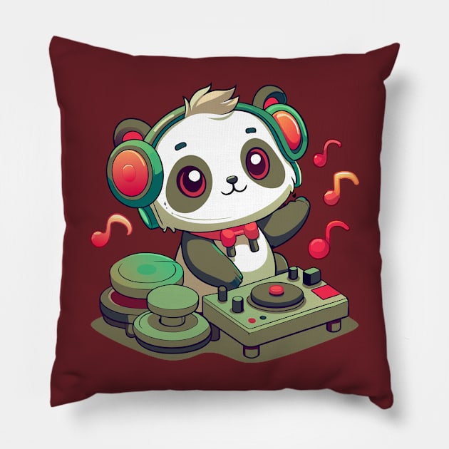 cute panda playing dj music Pillow by Shapwac12