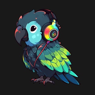 Green Parrot Headphones T-Shirt