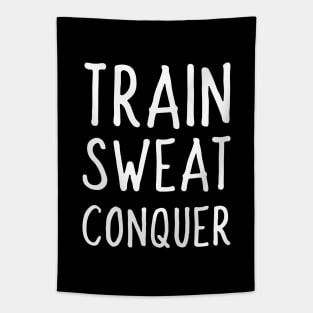 train sweat conquer Tapestry