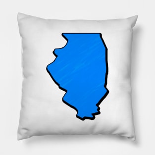 Bright Blue Illinois Outline Pillow