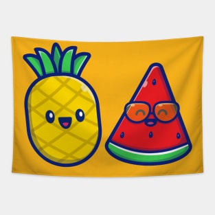 Cute Pineapple with Watermelon Cartoon Tapestry