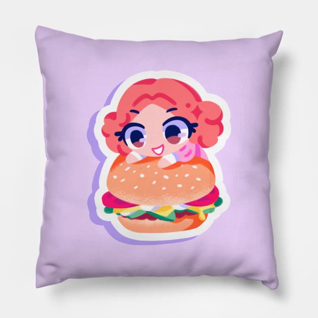 Haru Okumura burger Pillow by OkiComa